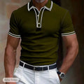 A man wearing a loose-fitting, striped short-sleeved T-shirt for casual summer leisure.
