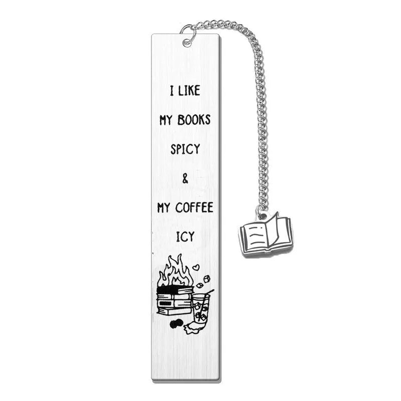 Stainless steel literary bookmark with tassel measuring 13 by 2.6 centimetres