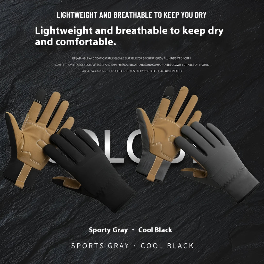 Pair of men's and women's sports cycling gloves in black PU fabric with touch screen fingertips