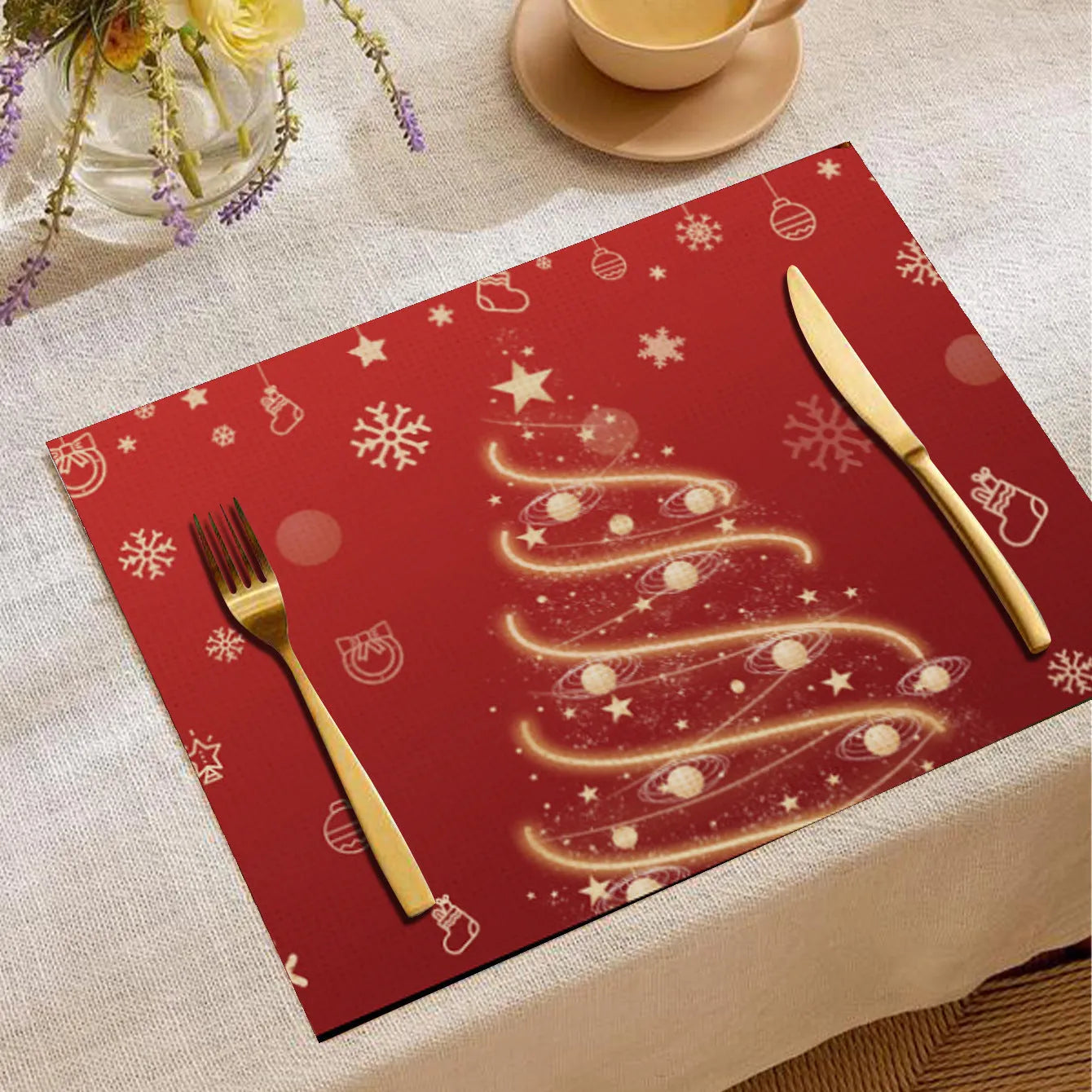 Christmas cartoon elk print square placemat in linen, 33x45cm, multiple colours available