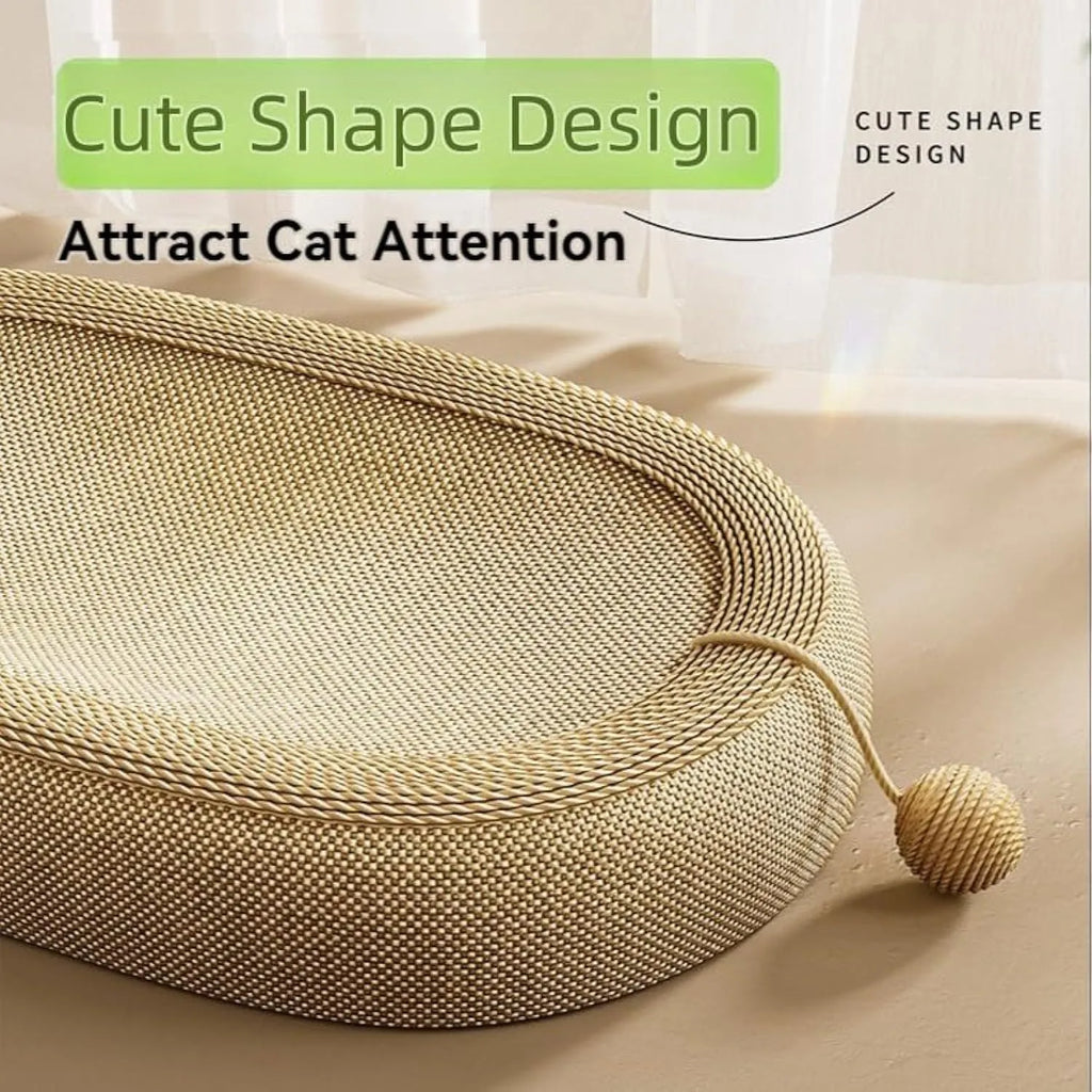 Large natural sisal cat scratching board with a cosy lounge platform on top.