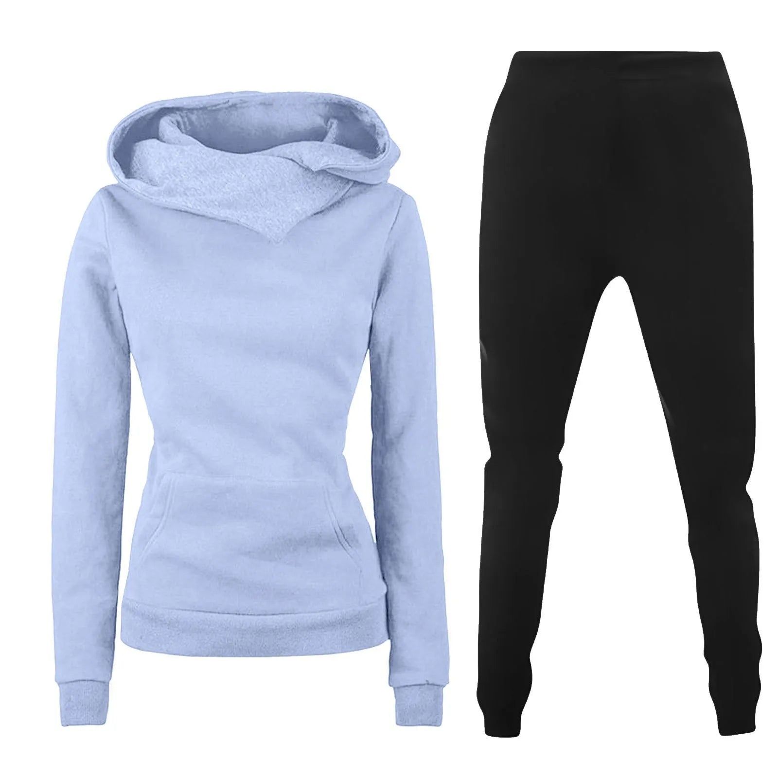 Ladies hooded sweater casual suit two-piece set in solid colour with long sleeves and print, polyester fibre fabric