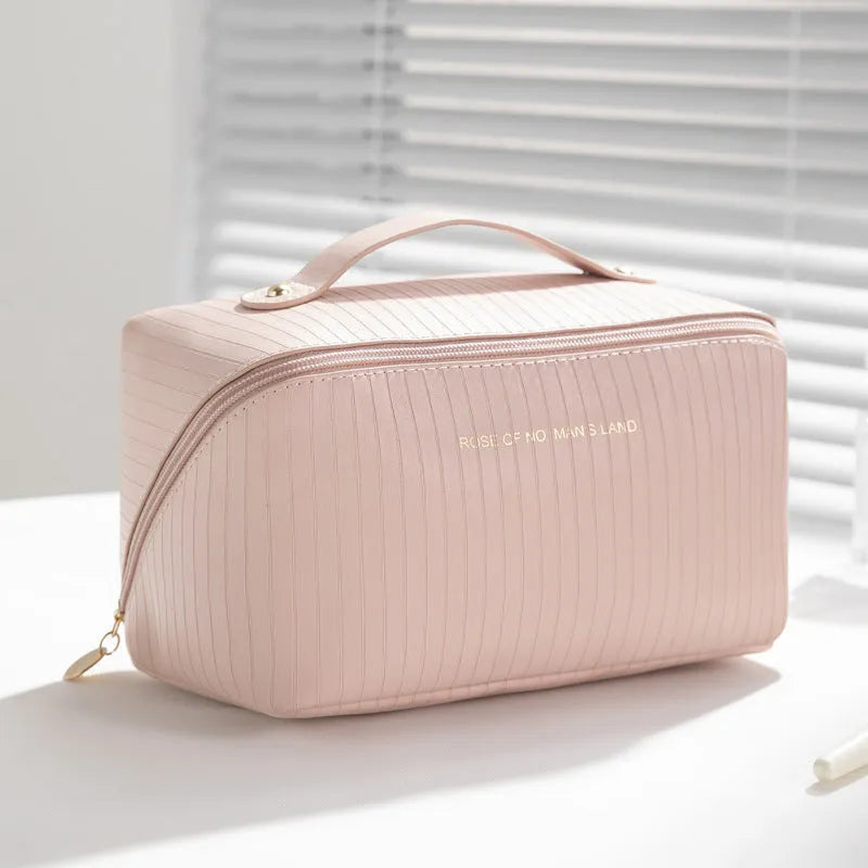 Vertical pattern pillow makeup bag in cubic shape measuring 22.5cm