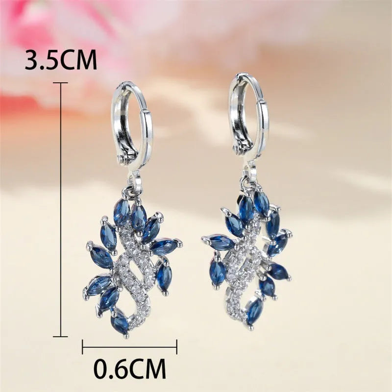 Women's simple minority style alloy earrings in platinum sapphire blue colour
