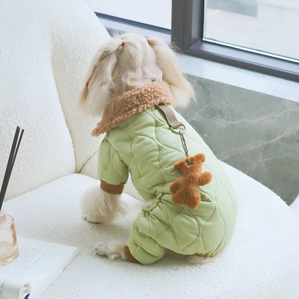 Extra thick band cotton pet clothing with toy bear pendant in light green