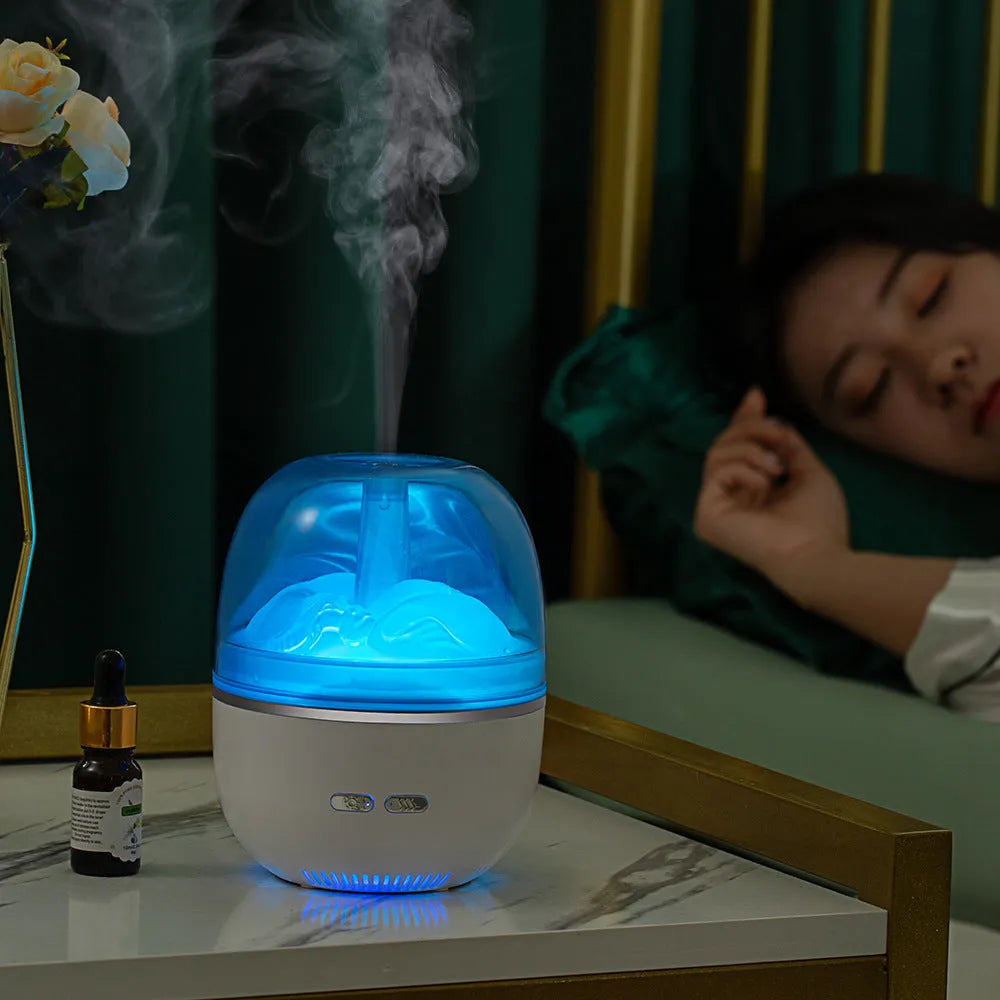 Ultrasonic aromatherapy humidifier with colourful gradient light, USB powered, 120x120x151mm, in green or white