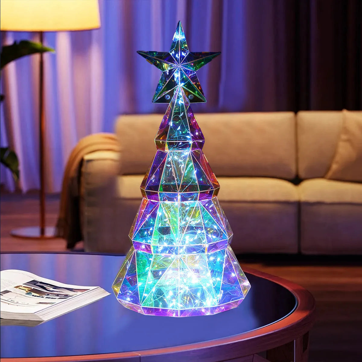 Colourful cartoon Christmas tree luminous decoration measuring 14.5 by 4.8 by 20 centimetres