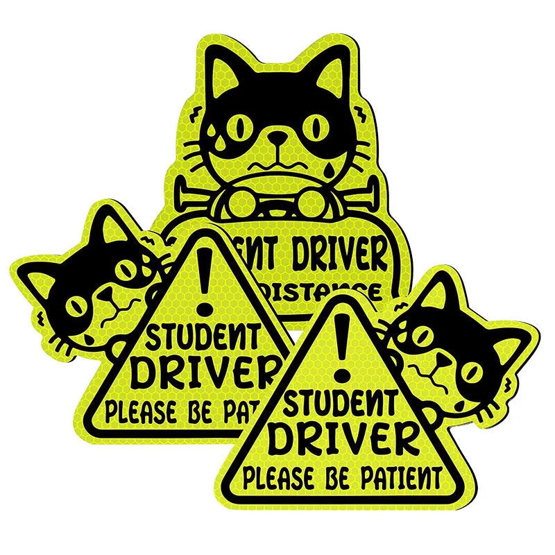 Set of three magnetic reflective stickers with cat, duck, and panda designs for bikes and scooters.