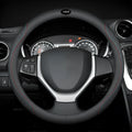 Black Napa leather steering wheel cover for Suzuki vehicles with 38cm diameter