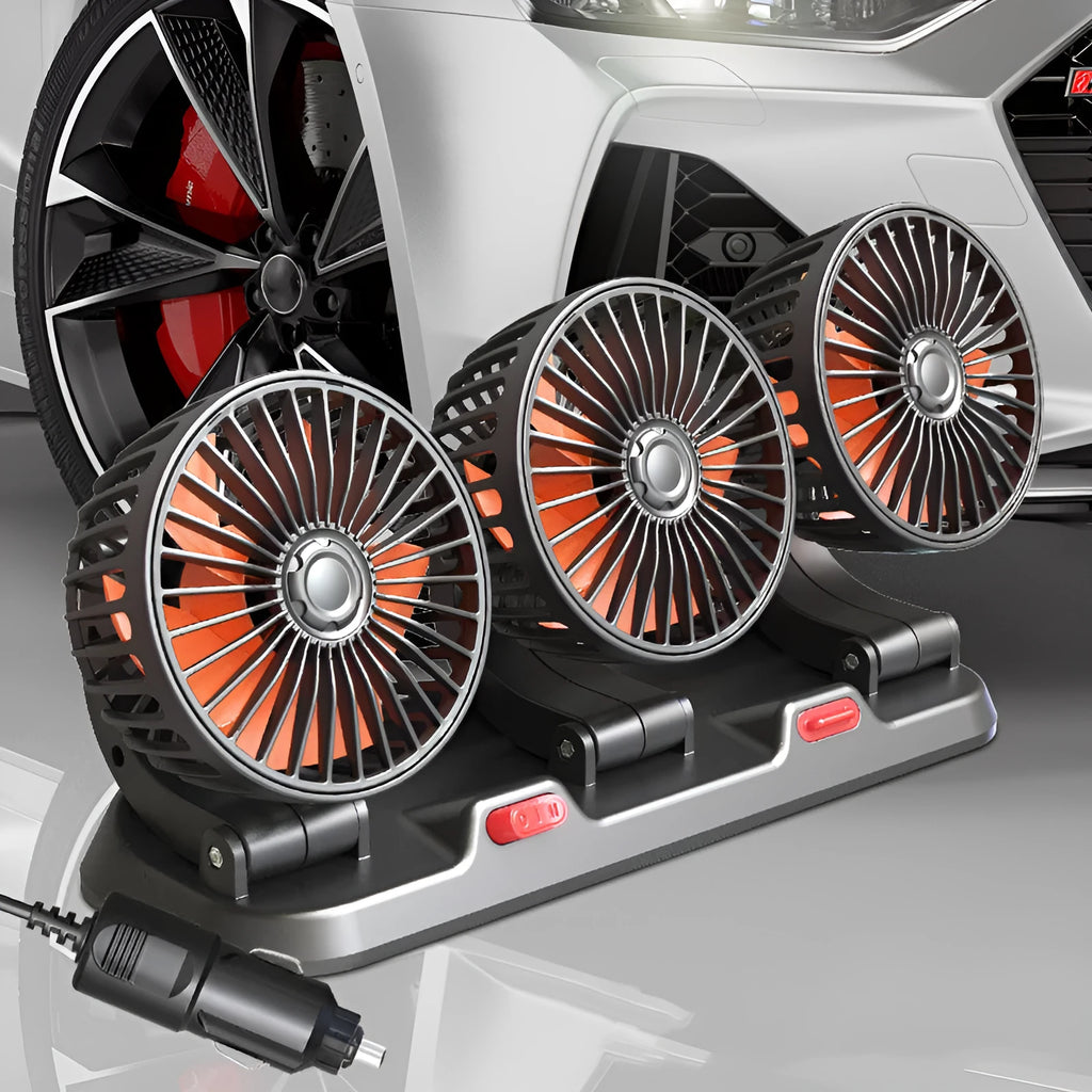 Three head automotive electric cooling fan with ABS motor housing and 1.3 metre cable