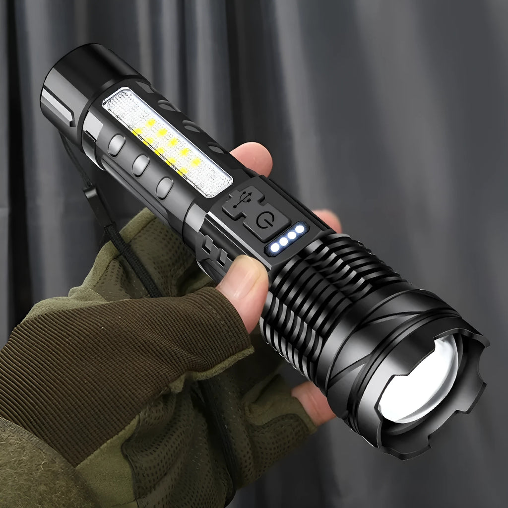 Handheld aluminium alloy power torch with telescopic zoom and 30W LED