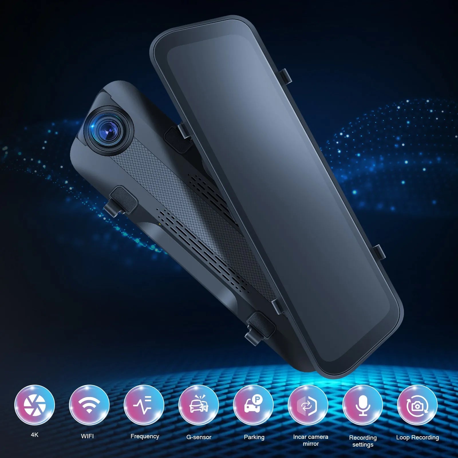 9.66-inch streaming media rearview mirror dash cam with touch screen and dual camera recording system