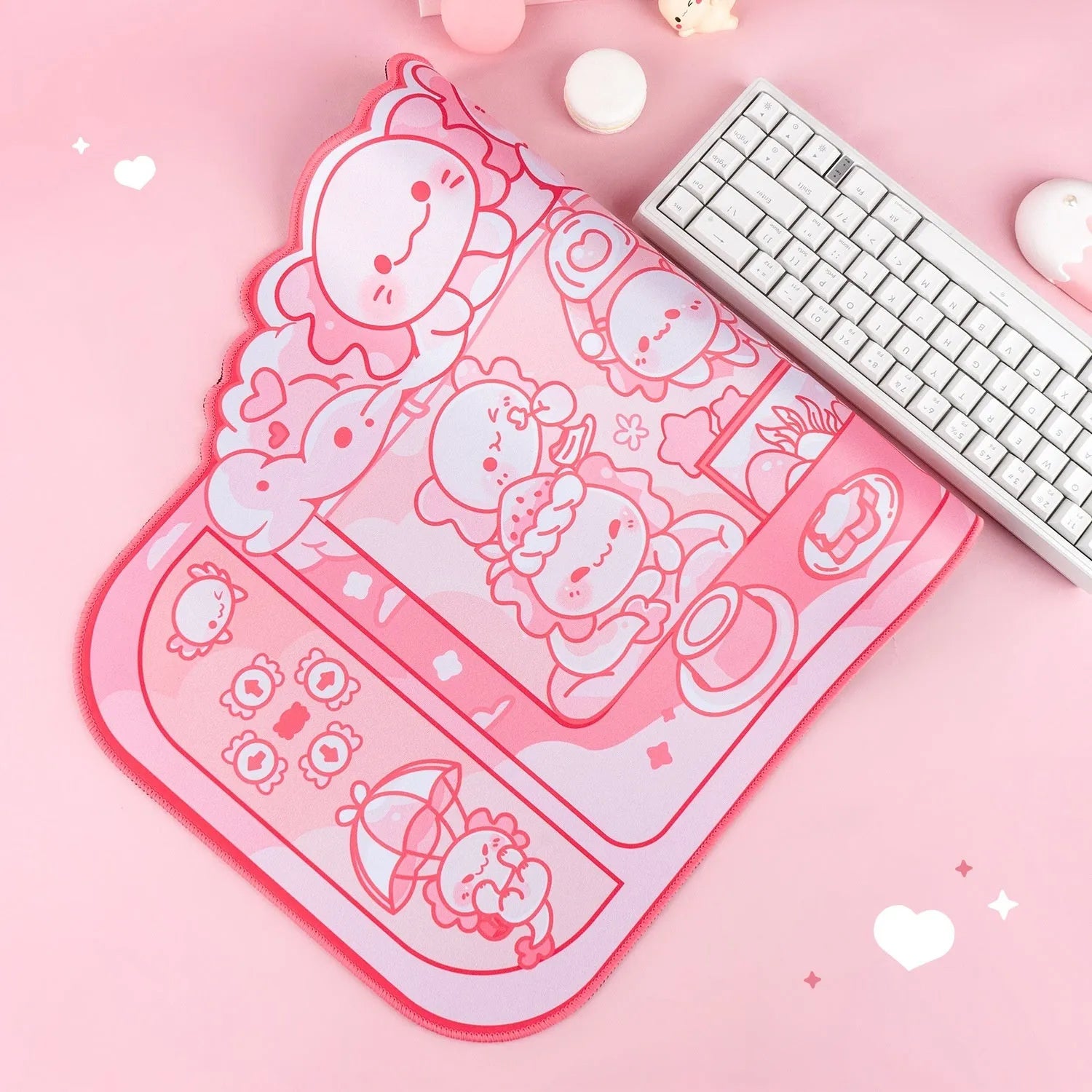 Large rectangular mouse pad with hexagonal dragon crane machine anime design measuring 75cm by 40cm