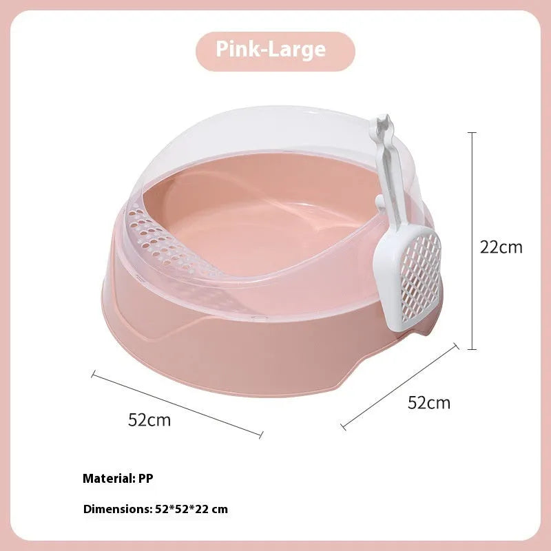 Round mint green cat litter box made from PP plastic with deodorant feature, shown next to a pink version.