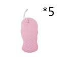 3D fish scale pattern bath sponge in white, grey, pink and light blue colours for body exfoliation