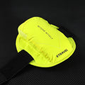 Reflective fluorescent yellow running arm bag with adjustable strap for outdoor sports.