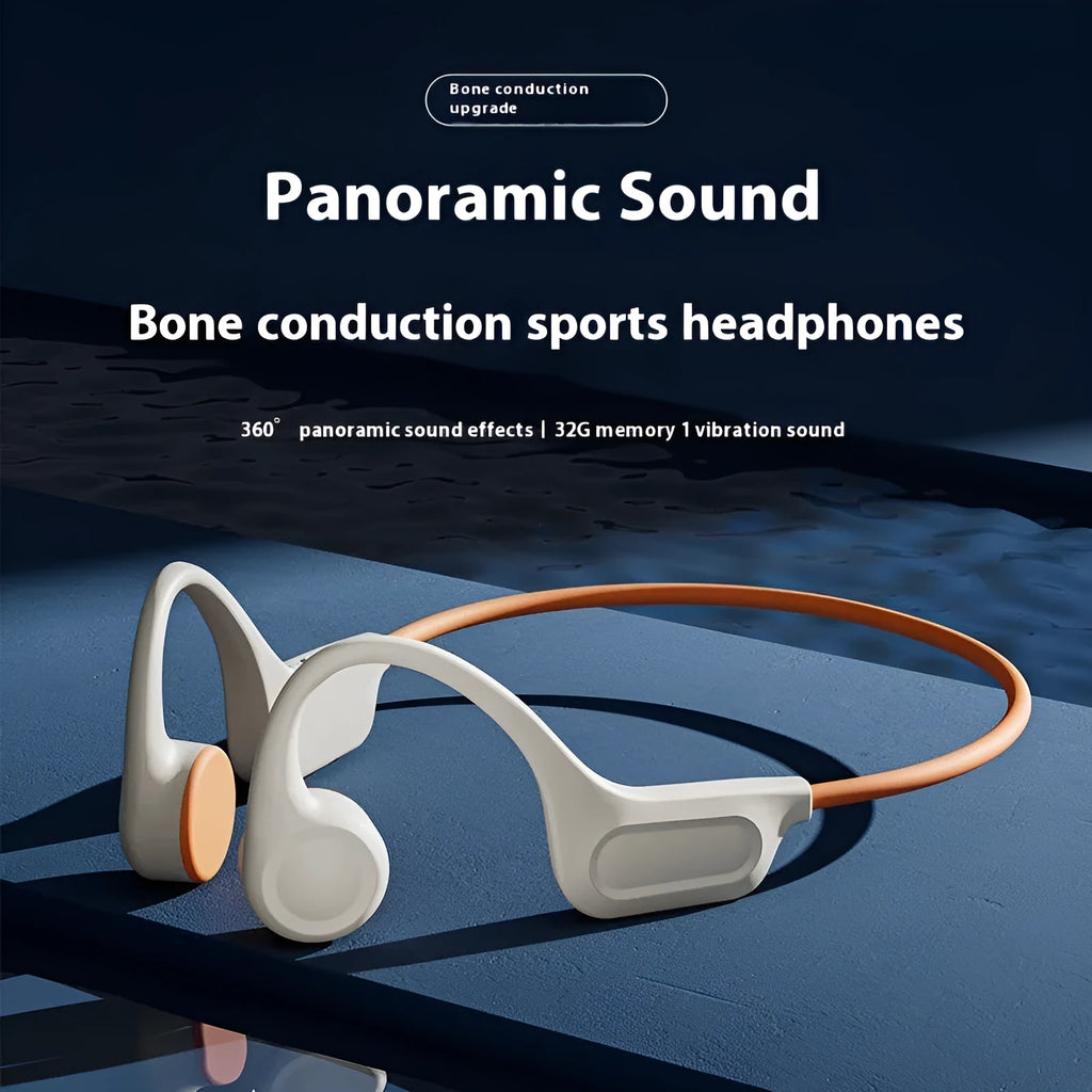 Bone conduction Bluetooth headset with non in-ear ear hook, 32G memory option, ABS body, black or beige colour