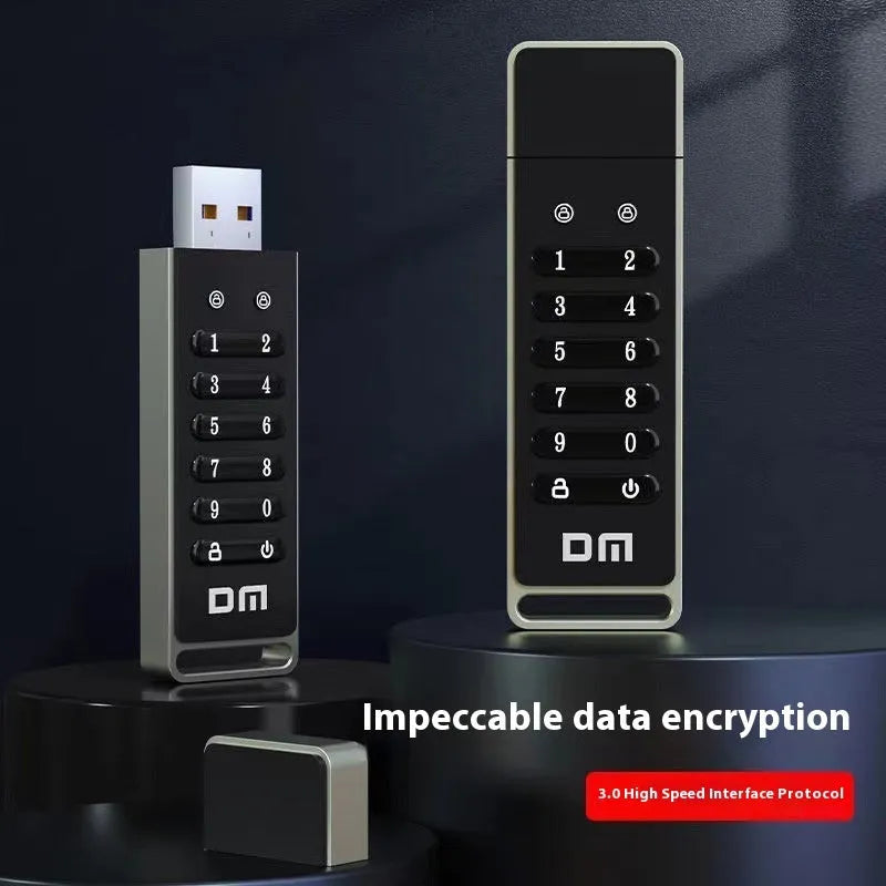 64GB metal USB flash drive with fingerprint scanner for security.