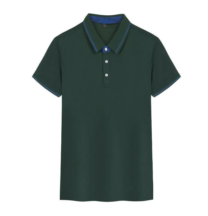 Quick-drying work polo shirt in solid colour with asymmetric hem on a mannequin