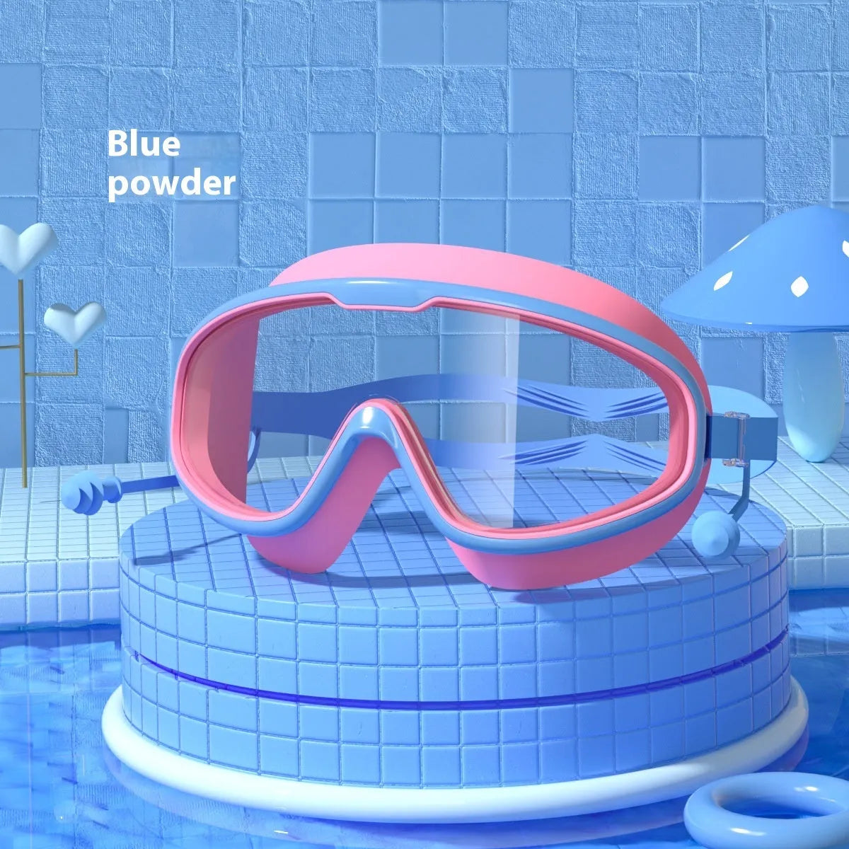 Children's large frame non-fogging waterproof swimming goggles in pink and blue