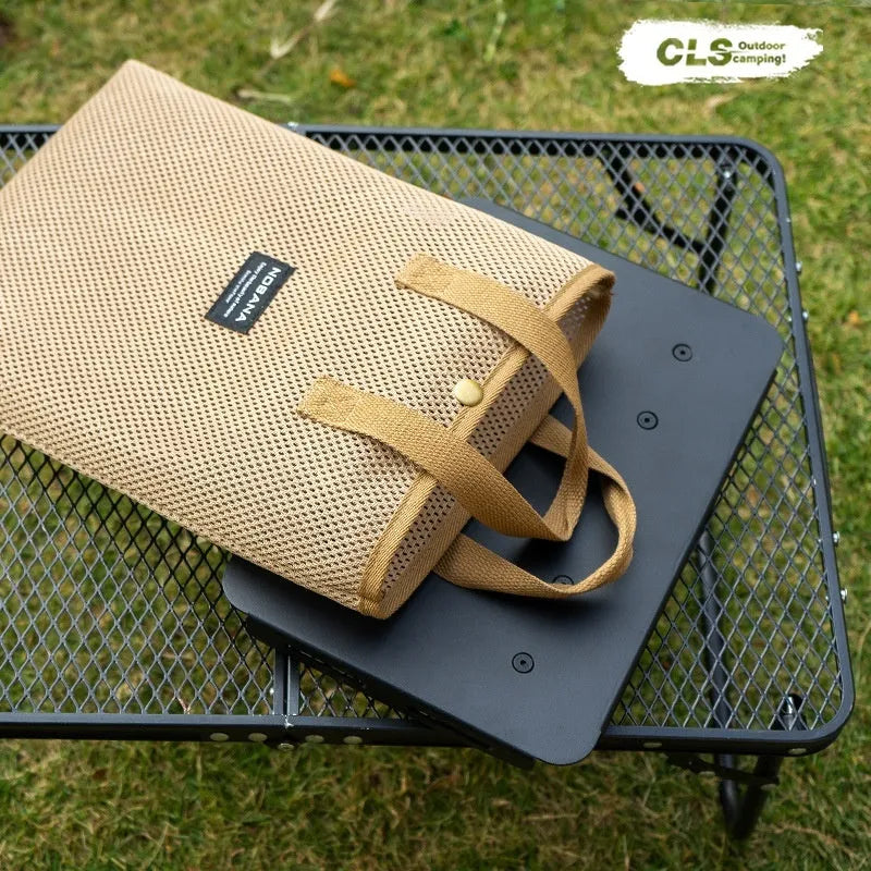 CLS aluminium folding camping stool shown in army green, converts into a small table with storage bag