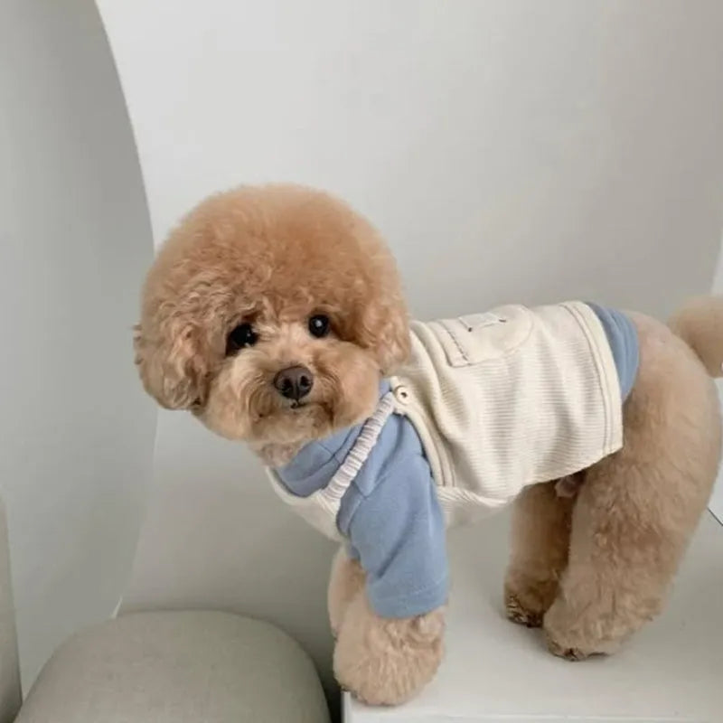 Solid-colour corduroy pet vest with wool Sherpa collar for small dogs, available in brown and white size XS to XXL
