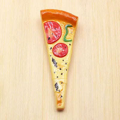 Simulation pizza ballpoint pen with realistic food styling and magnet on a white background