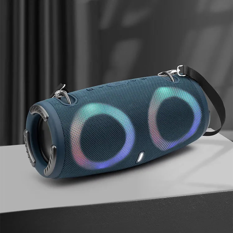 War Drum portable Bluetooth speaker with RGB coloured lights in black colour.