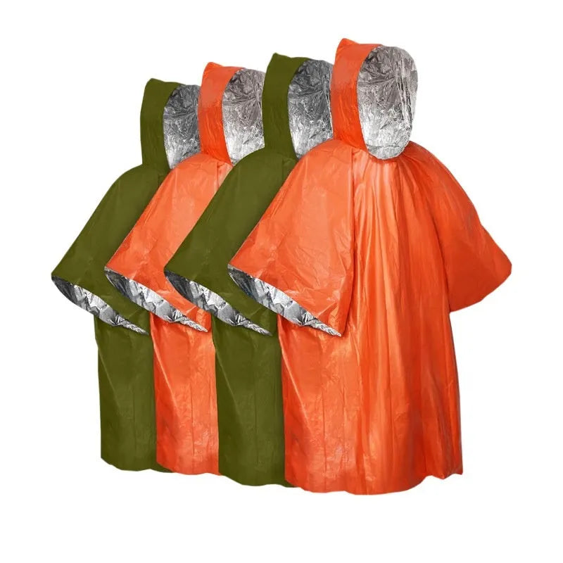 Marathon Wild Cross-country Raincoat in orange or army green, laid flat showing 100x130cm size