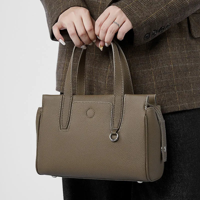 Genuine leather crossbody bag in horizontal square design with single shoulder strap