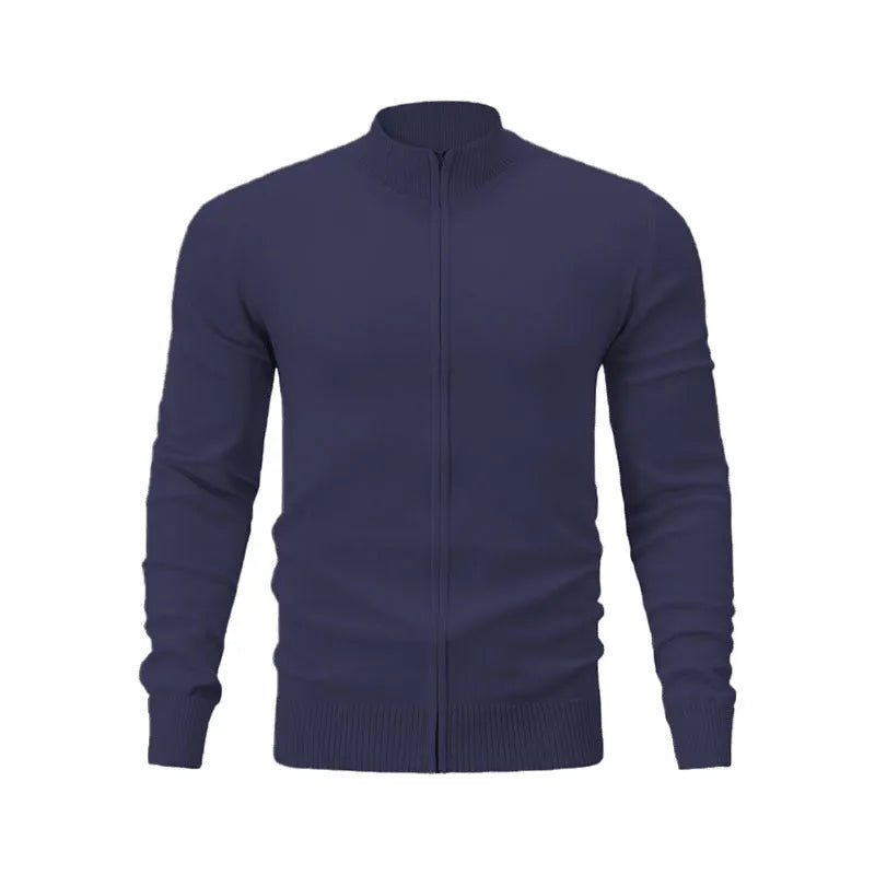 Men's stand collar casual sports zipper sweater in cotton fabric available in multiple colours