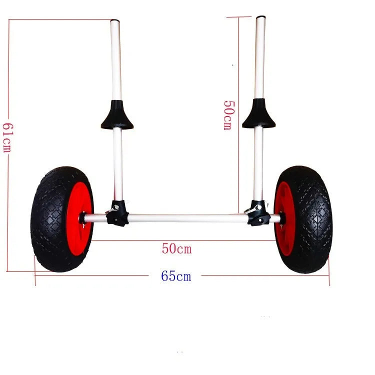 Foldable aluminium kayak beach trailer cart with upright pole for transporting open kayaks