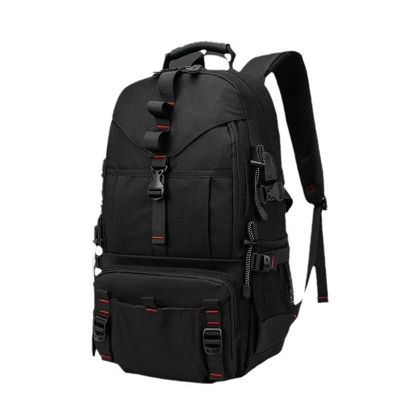 Men's large waterproof hiking backpack in Oxford cloth with air cushion back system, shown in a camouflage colour variant.