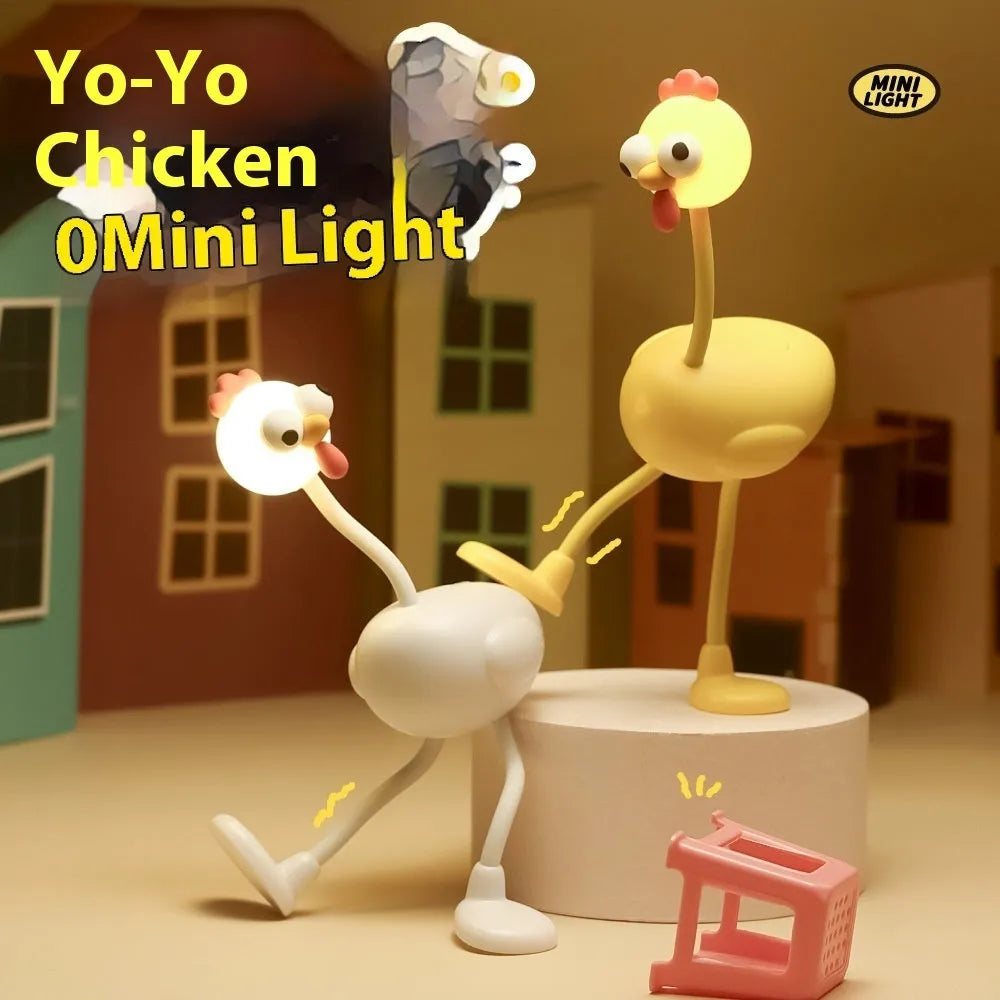 Creative animal small night lamp with white and yellow light setting on bedside table