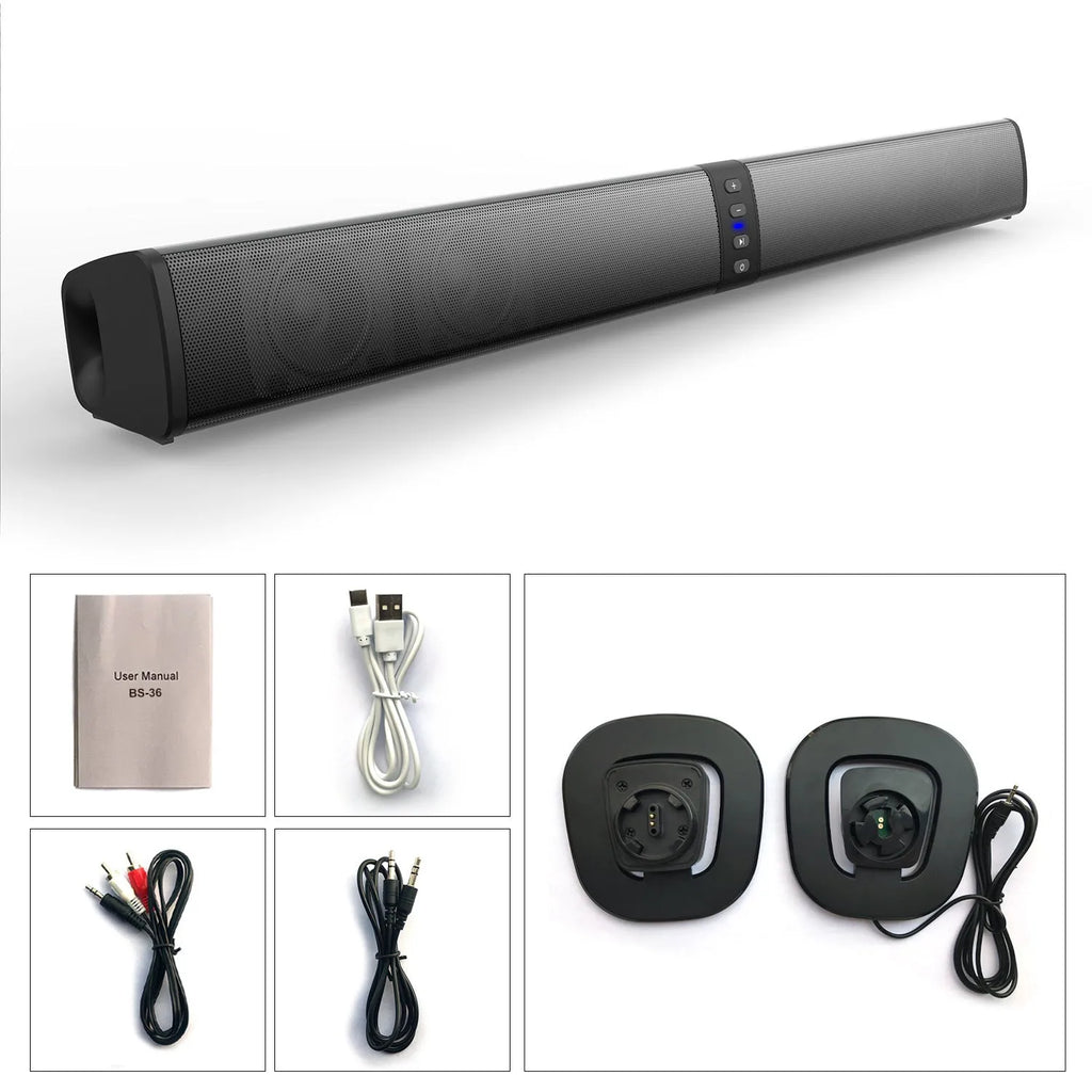 BS-36 black split wireless Bluetooth speaker pair for desktop stereo sound with USB power