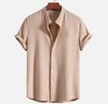 Men's loose fit short sleeve polyester shirt in multiple colour options including wine red, dark green and light blue