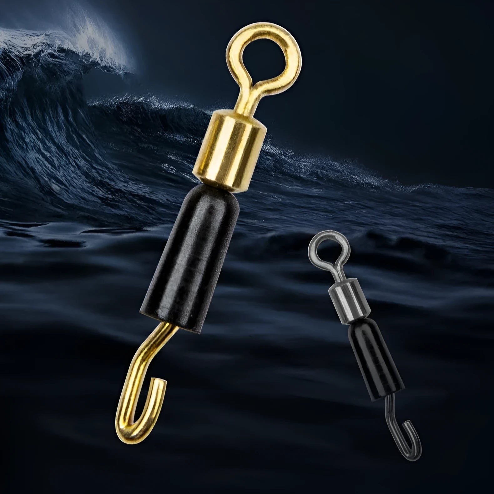 Fishing wire clip swivel pin accessories in three size options with silicone opening mechanism