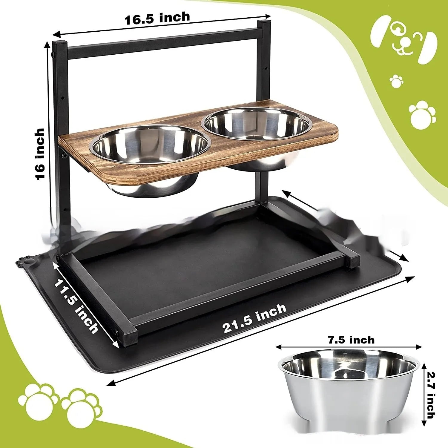 Black iron elevated dog food bowl stand with a height of 40cm.