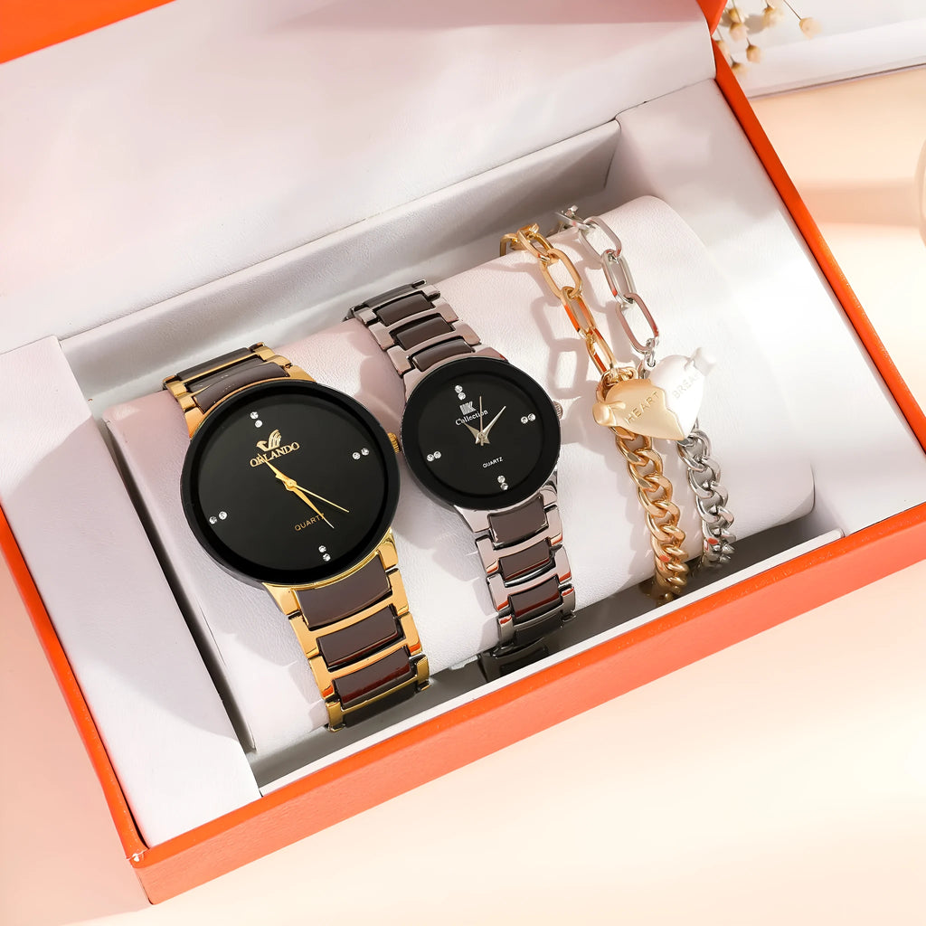 New fashion simple all-match couple watch and heart bracelet set for women, 11mm thickness, casual style, OPP packaging