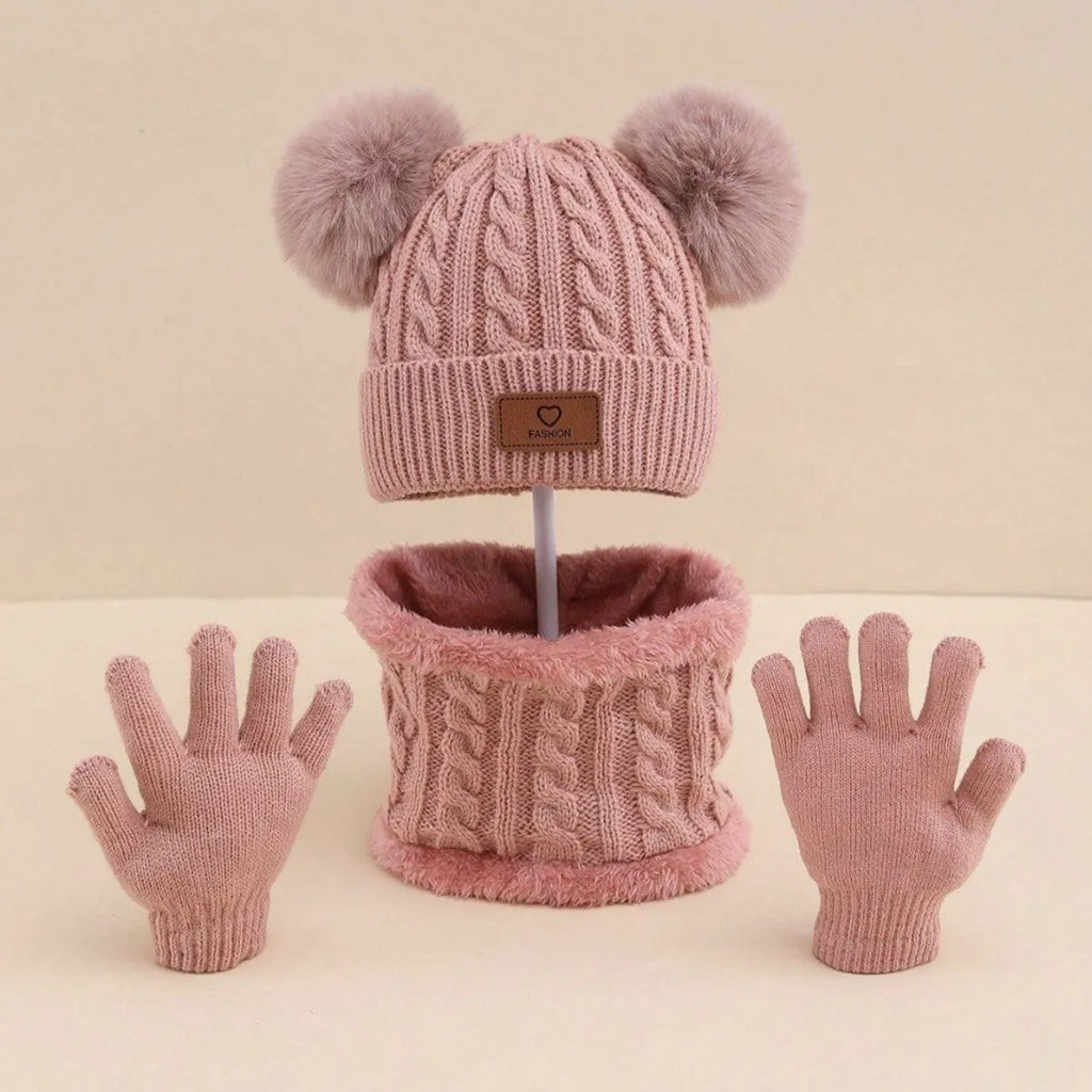 Children's hat scarf gloves three-piece set in acrylic, dome hat, scarf and gloves in pink, gray, lotus root, black, white, camel