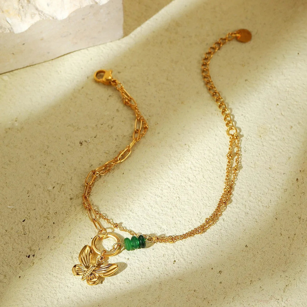 Natural stone and freshwater pearl design stainless steel bracelet with 18K electroplating in geometric style for women