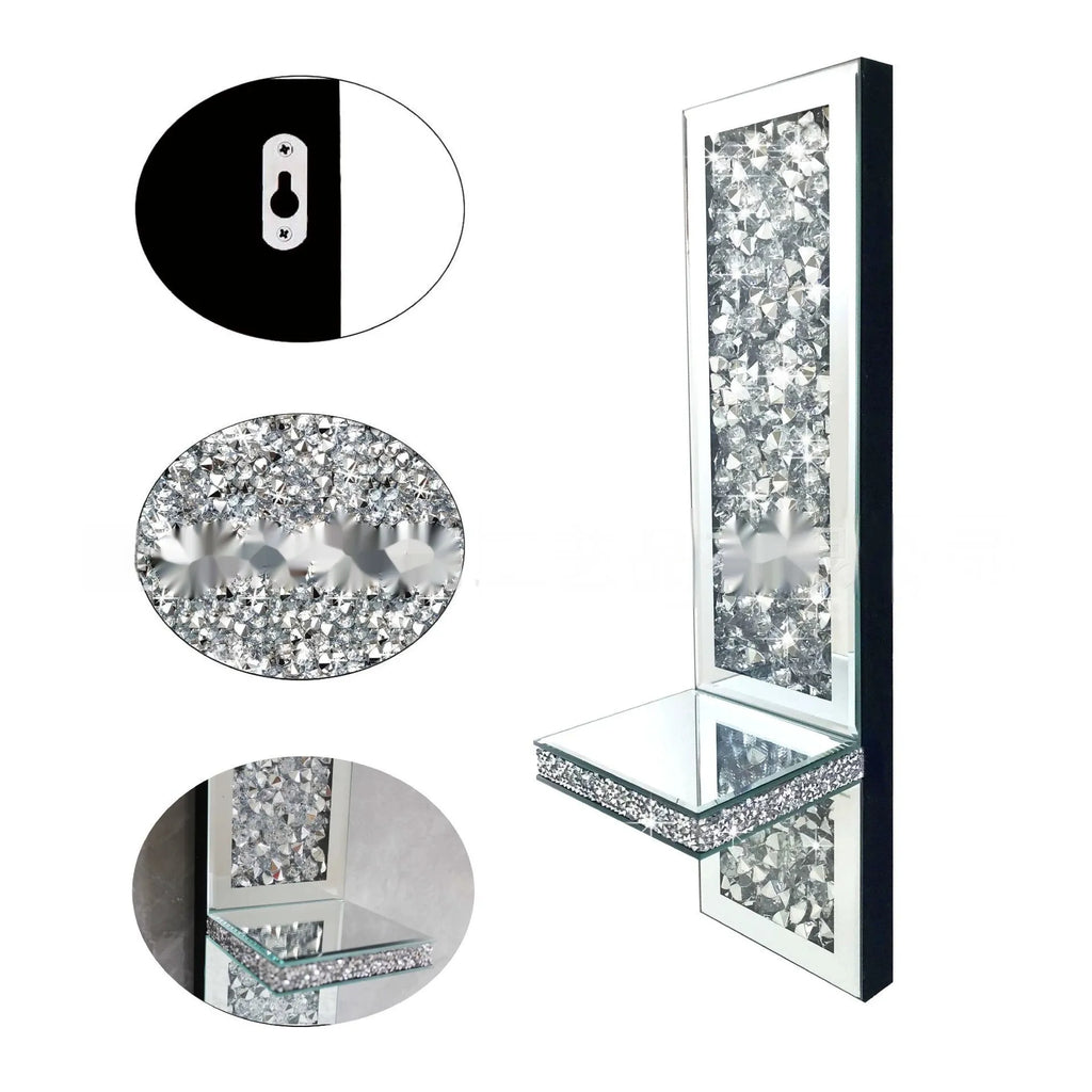 Pair of silver mirror glass wall candlestick holders measuring 10x11x38cm