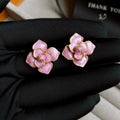 Purple oil-spot glaze flower stud earrings with gold plating on 20mm copper base using traditional silver needle technique