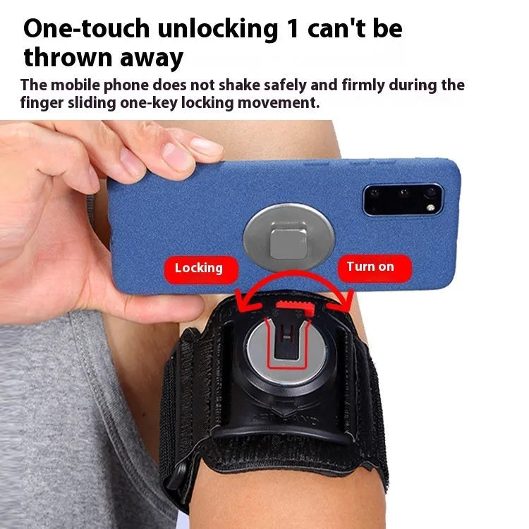 Black mobile phone holder worn on wrist showing smartphone compatibility for delivery and sports use