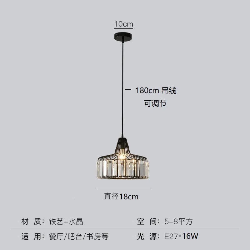 Modern crystal chandelier droplight with iron frame and LED lighting in black finish
