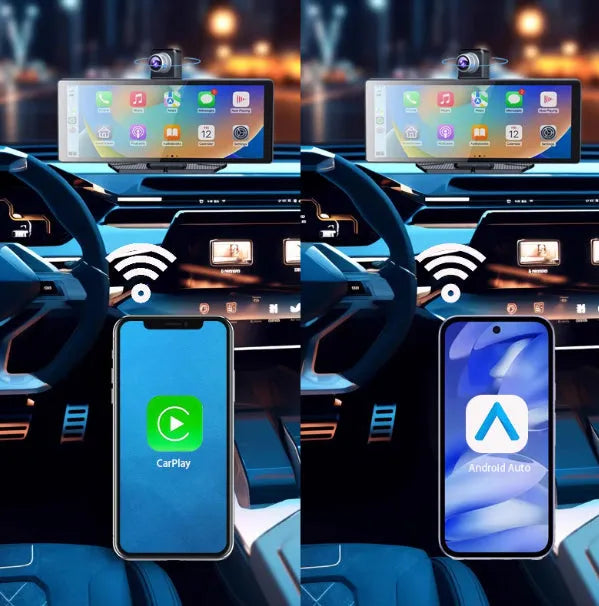 360° panoramic dash cam with 4MP touchscreen for front and rear dual recording in a car