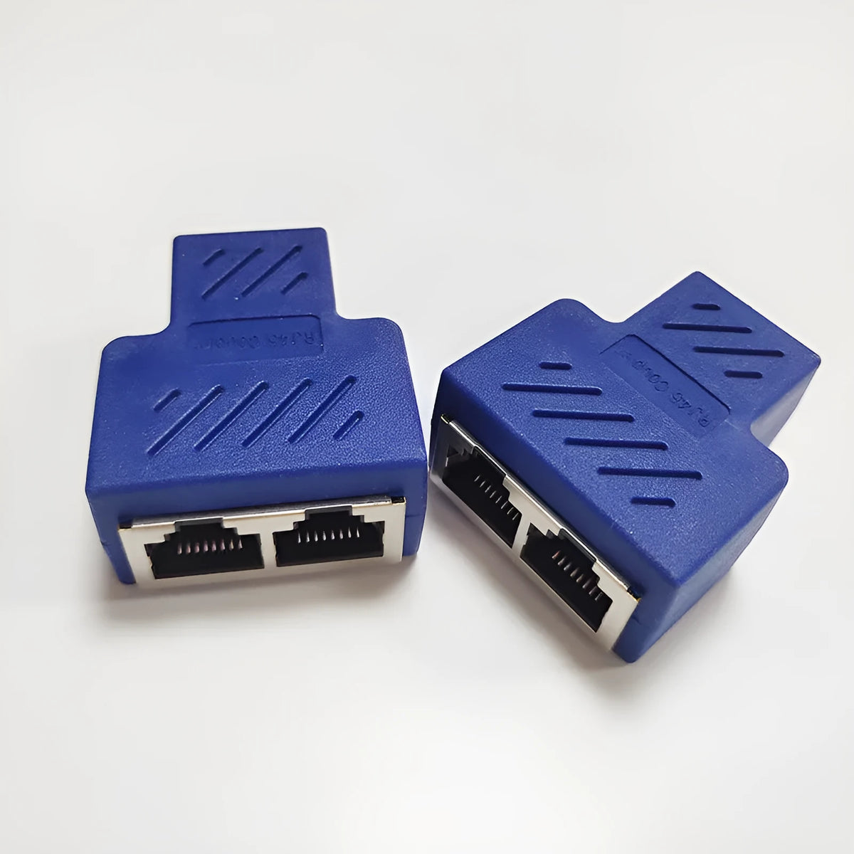 RJ45 network three-way tee splitter adapter in white, one to two Ethernet cable separator with injection moulded housing