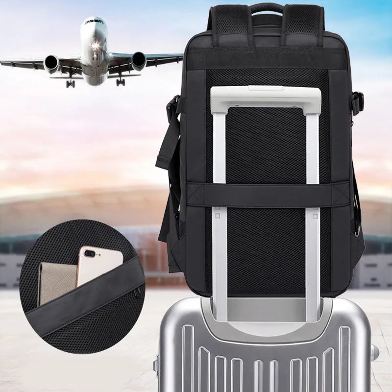 Foldable large capacity waterproof Oxford cloth business travel backpack with double shoulder straps in black colour