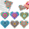 Set of six handmade PU leather bookmarks with crystal decorations and modern floral design.