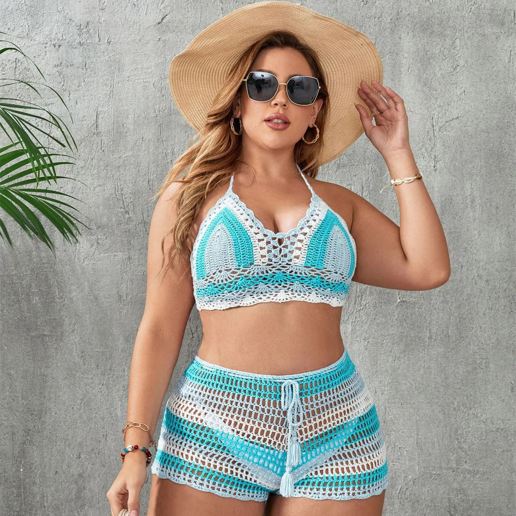 Women's blue swimsuit with hollow out straps and side split detail in briefs cut